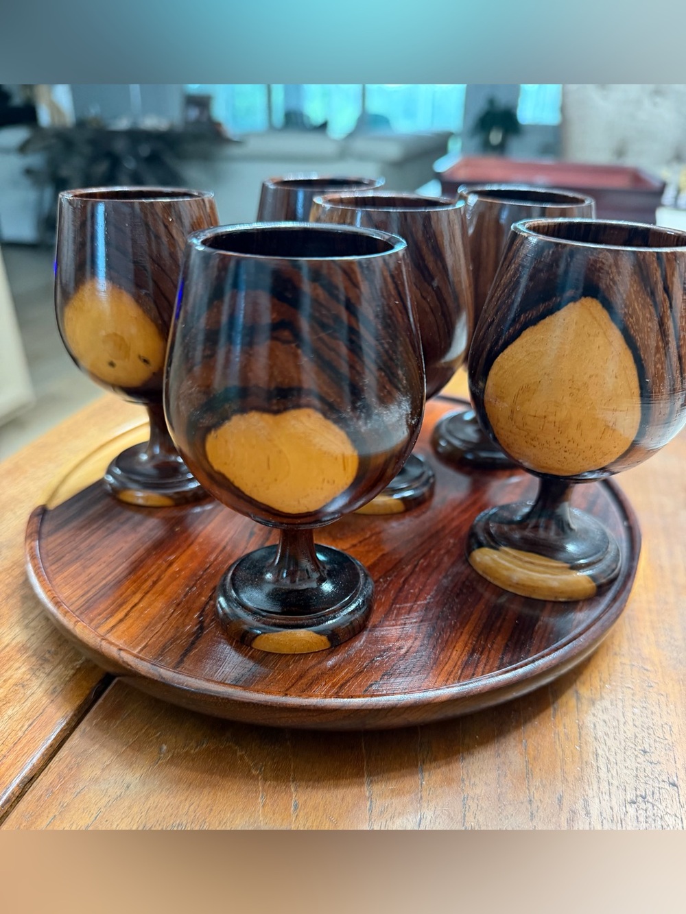 Vintage Two Tone Wooden 5" Mini
Goblets On Tray